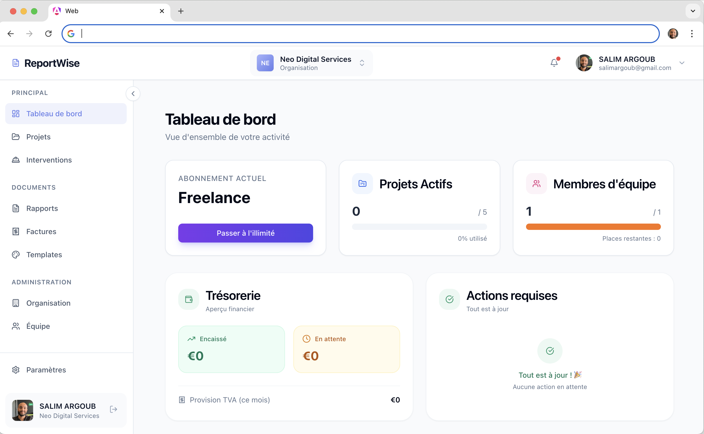 Interface Dashboard ReportWise